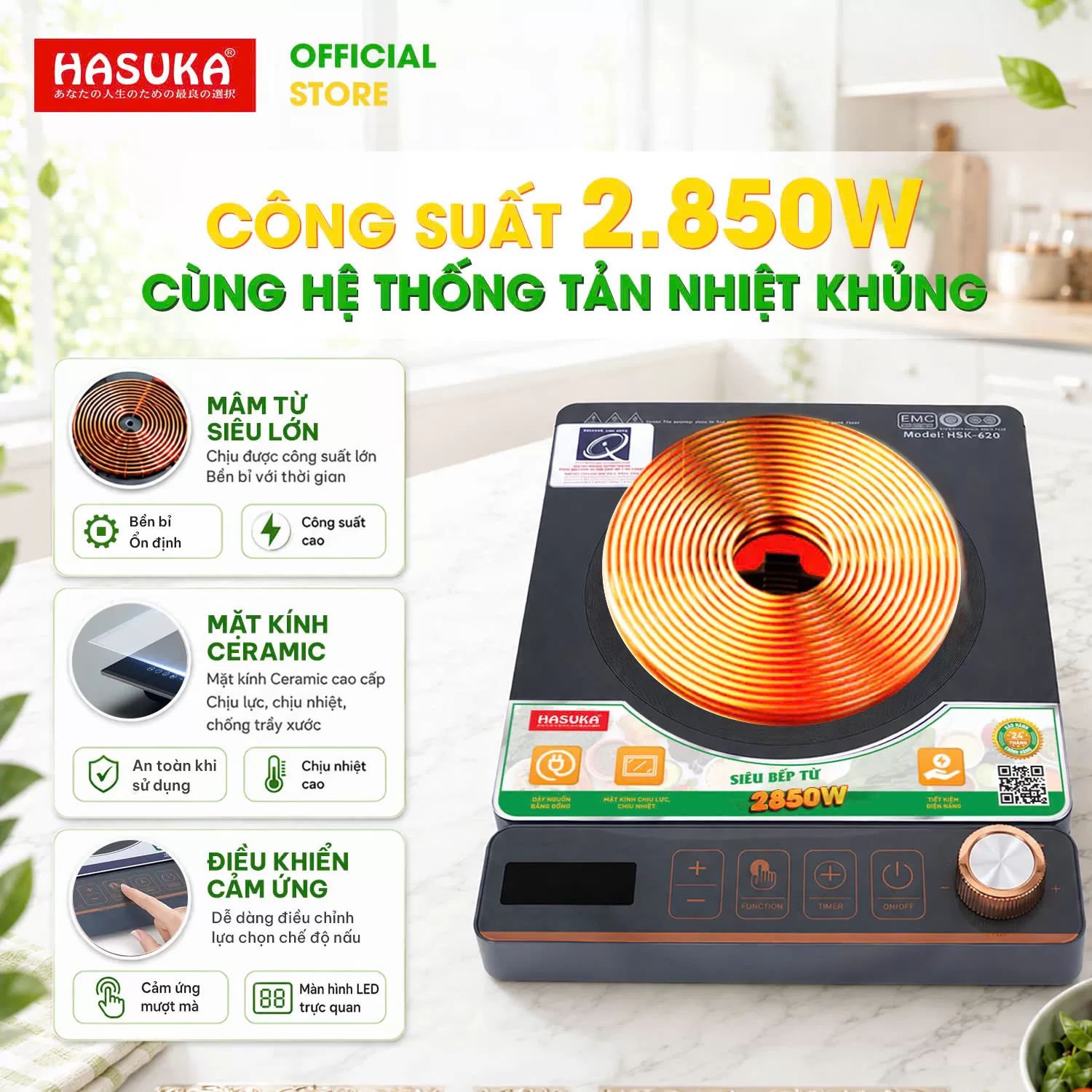 BẾP ĐIỆN TỪ ĐƠN CAO CẤP HASUKA HSK - 620
