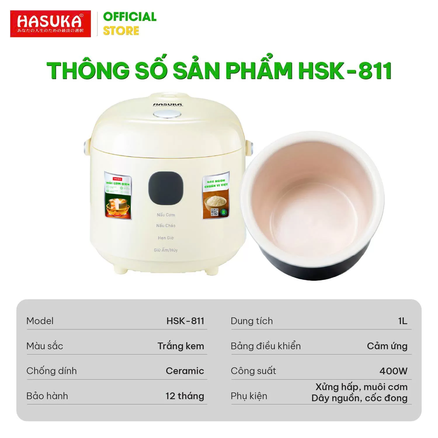 NỒI CƠM ĐIỆN TỬ HASUKA 1.0L HSK-811