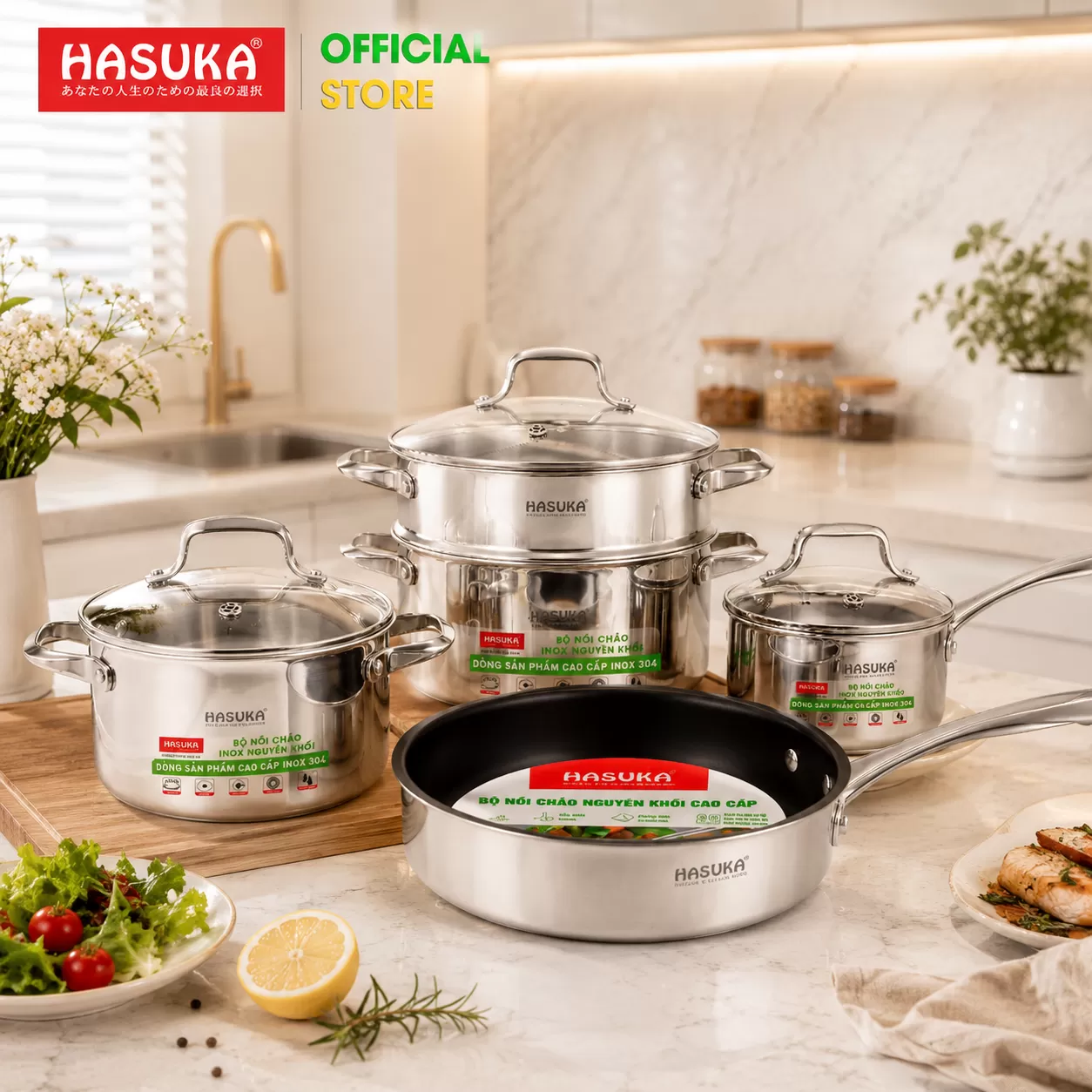 BỘ NỒI CHẢO CAO CẤP HASUKA HSK - 382