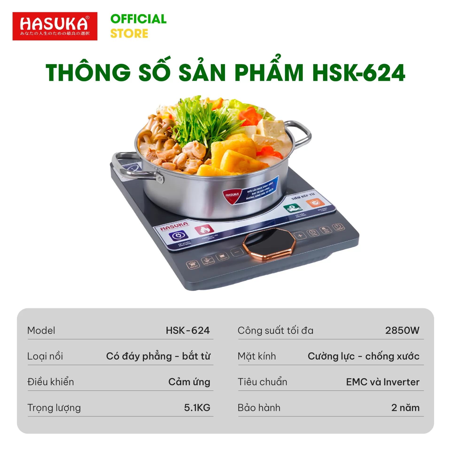 BẾP ĐIỆN TỪ ĐƠN CAO CẤP HASUKA HSK-624