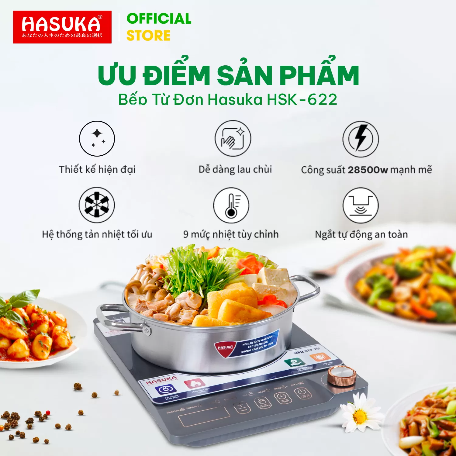 BẾP ĐIỆN TỪ ĐƠN CAO CẤP HASUKA HSK-622