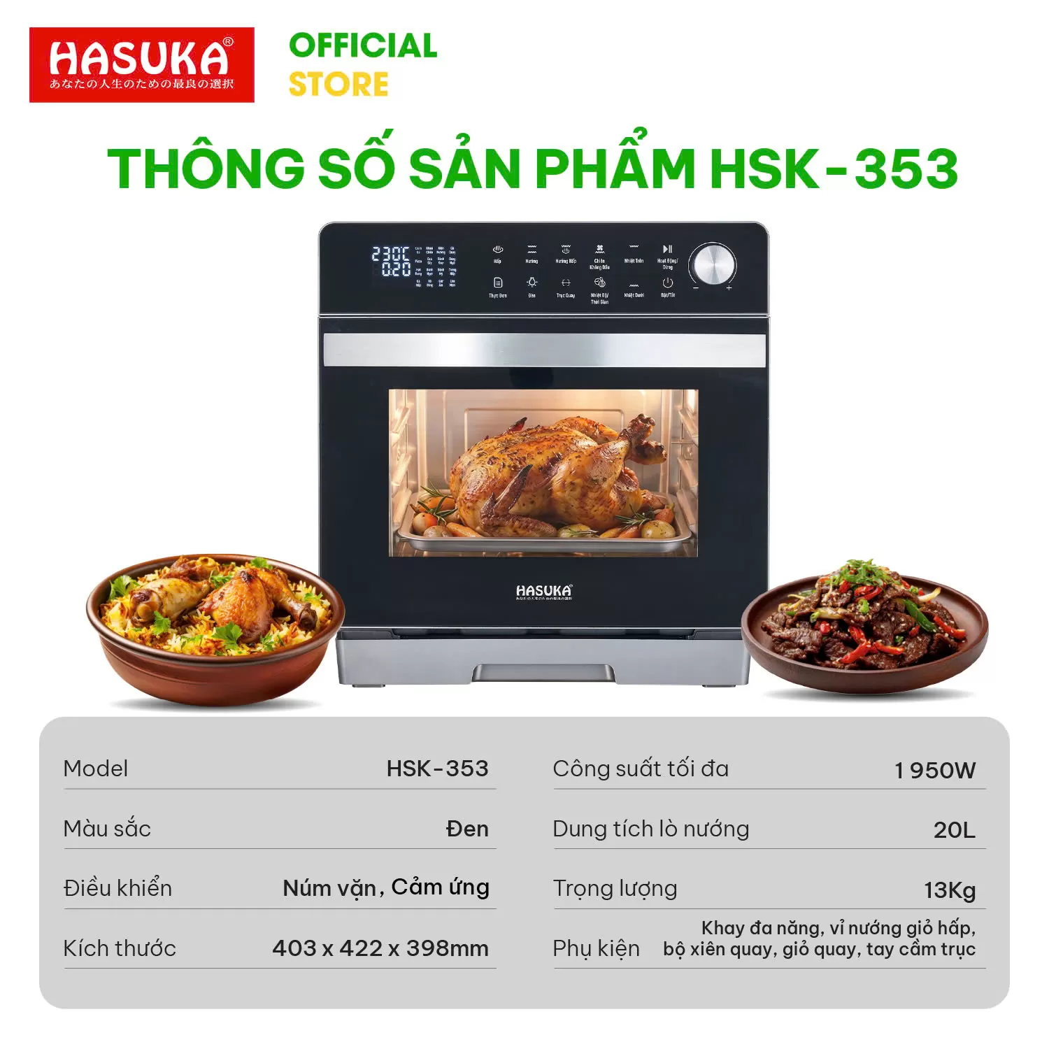 LÒ NƯỚNG HẤP ĐỐI LƯU HASUKA HSK-353