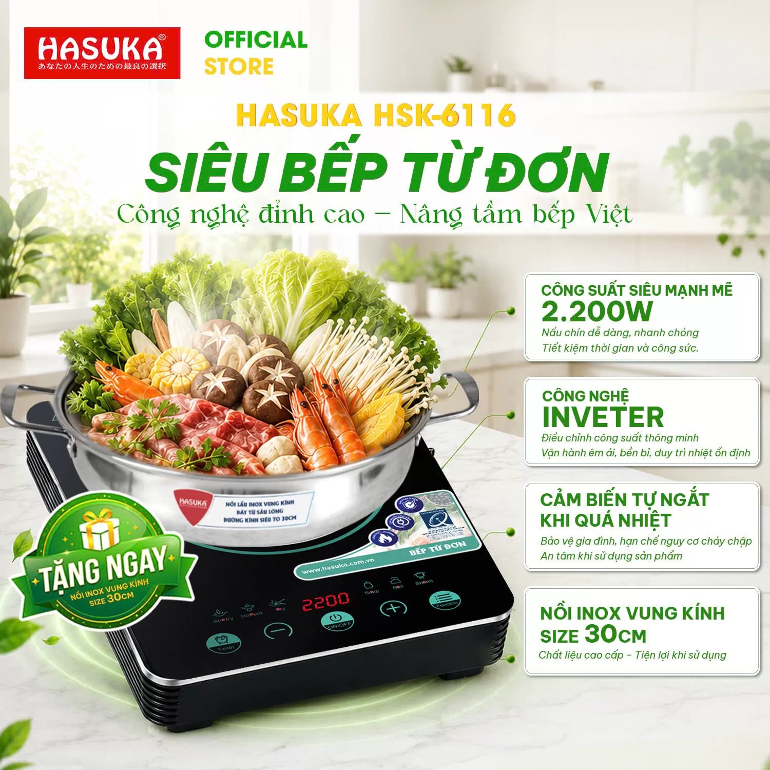 BẾP ĐIỆN TỪ ĐƠN CAO CẤP HASUKA HSK-6116