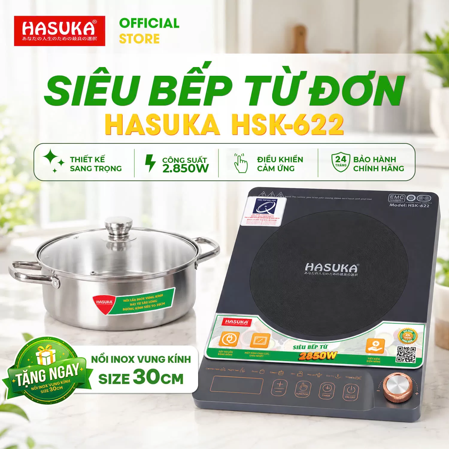 BẾP ĐIỆN TỪ ĐƠN CAO CẤP HASUKA HSK-622