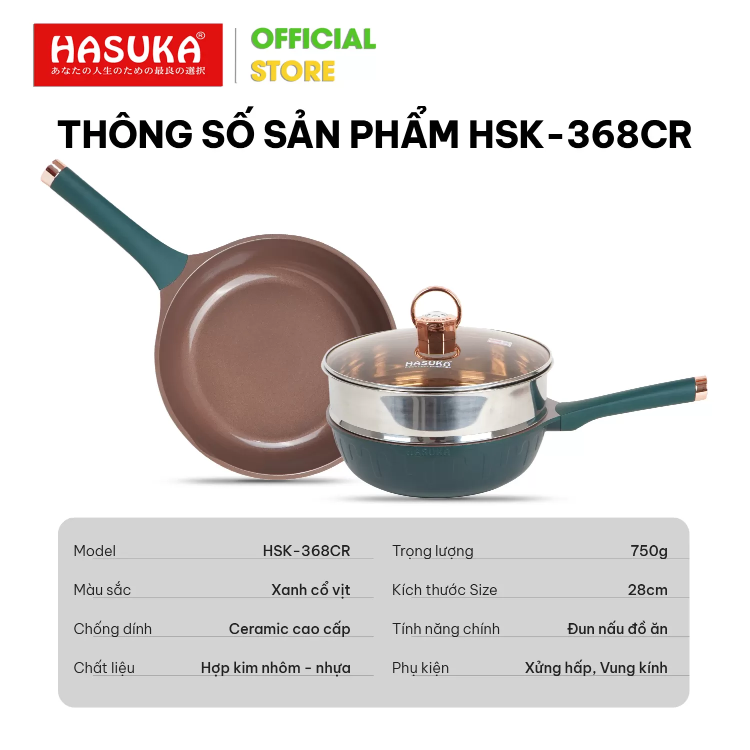 CHẢO CHỐNG DÍNH ĐA NĂNG HASUKA HSK-368CR