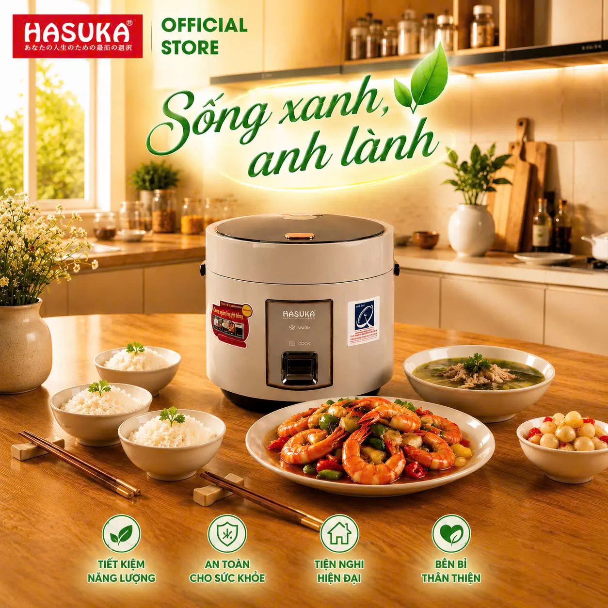 NỒI CƠM ĐIỆN 1,8 LÍT HASUKA HSK-866