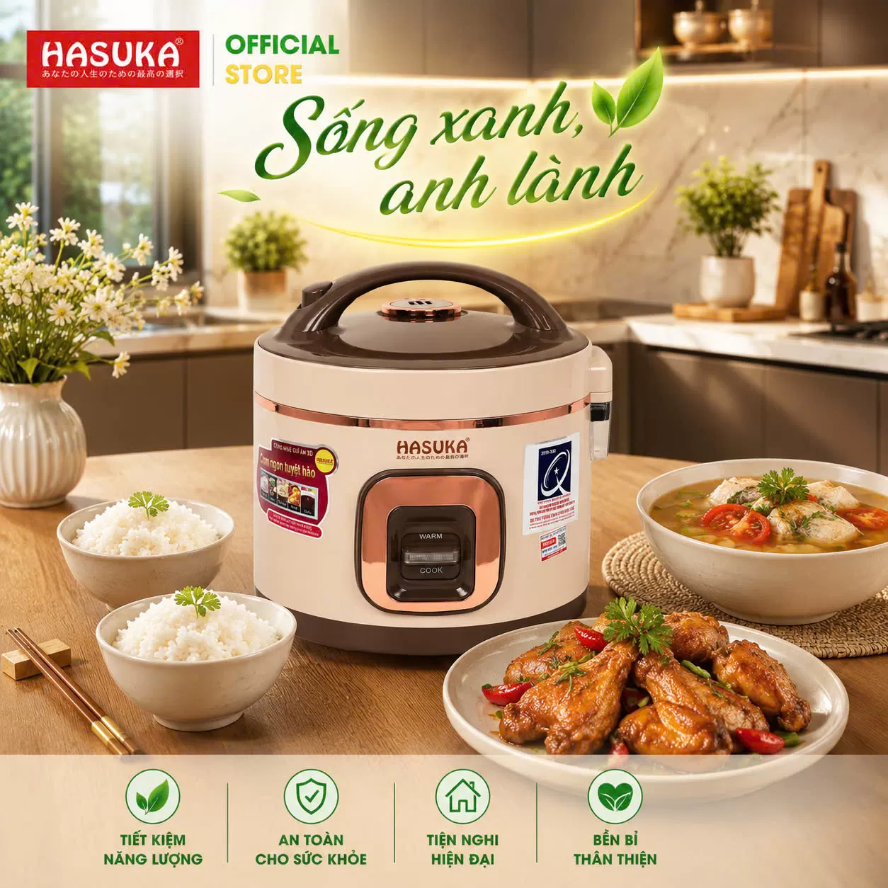 NỒI CƠM ĐIỆN 1,2 LÍT HASUKA HSK-858 PLUS